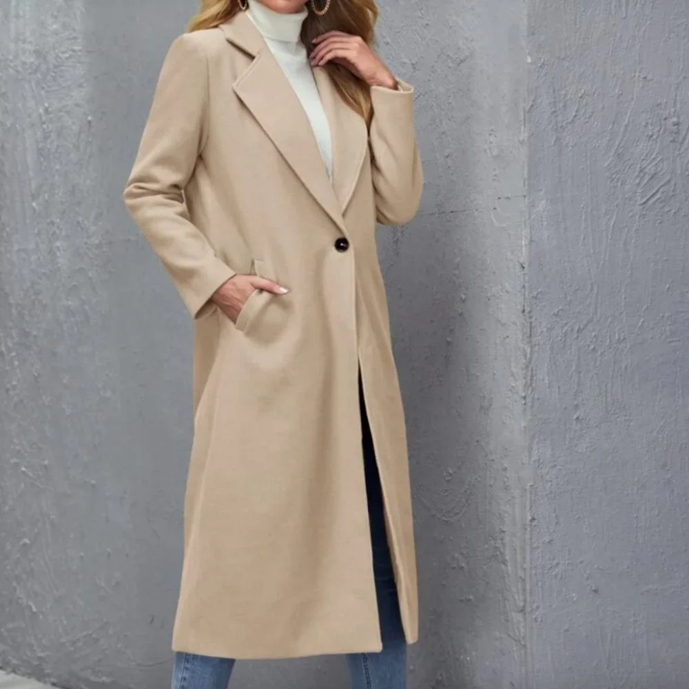 XS 🔅 winter peacoat trench long jacket camel tan brown long line - Picture 8 of 12